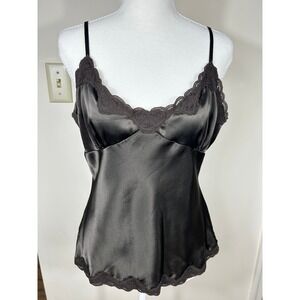 Y2K Axcess Satin Lace Trim Cami Top Womens 12 Brown Fairy Coquette Feminine 90s